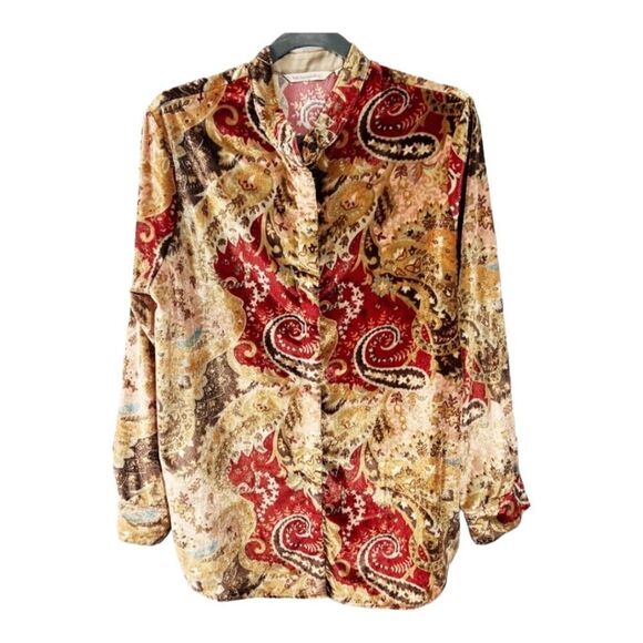 SOFT SURROUNDINGS Velvet Paisley Button Down Shirt - Size Petite Large - Picture 1 of 7